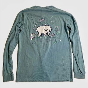 Women Ivory Ella Blue/Gray Long Sleeve Elephant Shirt Small Pisces RARE find